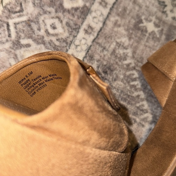 Saychelles Brown ran Slide Sandals 6.5 Poppy platforms faux suede gold buckle - Picture 4 of 5